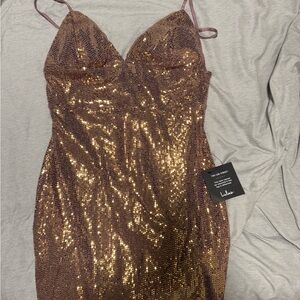 Lulu's Rose Gold Sequin Mini Dress